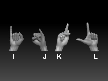 hand sign language alphabet j k l finger man old girl body boy teen woman 3d print model - Mito3D