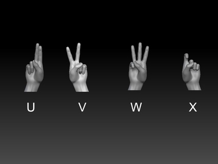 hand sign language alphabet u v w x finger man old girl body boy teen woman 3d print model - Mito3D