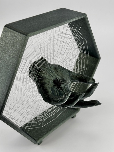hand spider cobweb string art spinder floating display sculpture 3d print model - Mito3D
