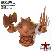 hand weapons 1 motu origins compatible game motuo masters universe he-man heman rbl3d actionfigure fivepointfive trident axe mace 3d print model - Mito3D