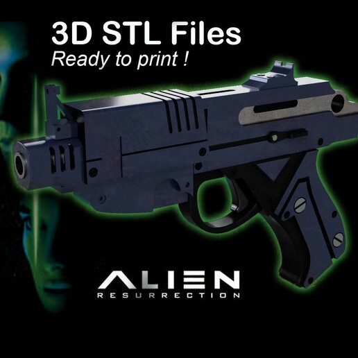 handgun alien resurection replica gun cosplay aliens 3D print model - Mito3D
