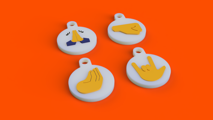 mãos emoji pacote chaveiro mão 3d print model - Mito3D