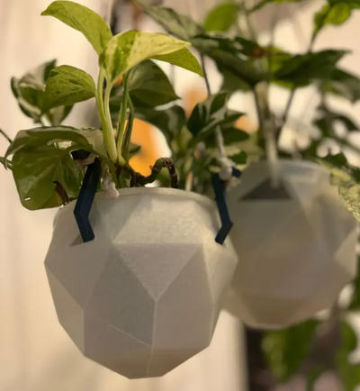 hanging planter geometric poly w hidden drip tray watering - small home 3d print model - Mito3D