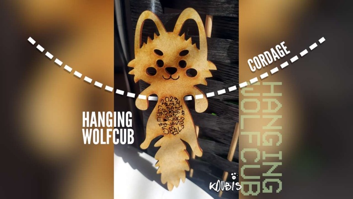 hanging wolfcub - laser cut jewelry wolf cub pet pendant lasercut plywood mdf trinket 3d print model - Mito3D