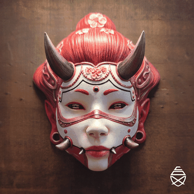 hannya wall masks kijo oni easy printing mask demon japan yakuza kabuki ornament decoration creature halloween pipe cox 3d print model - Mito3D