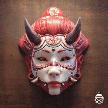 hannya Mauer Masken Kunst Kijo oni einfach Drucken Maske Dämon Japan Yakuza Kabuki Ornament Dekoration Kreatur Halloween Rohr cox 3d print model - Mito3D