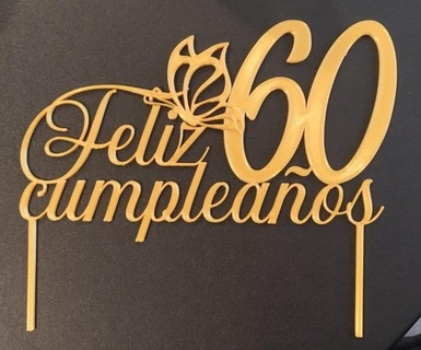 happy 60th birthday topper cake decoration celebration golden 3d print model - Mito3D