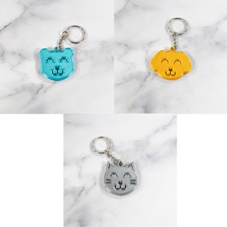 happy animal keychain bundle cat dog bear key chain simple accessory kids cute feline canine 3d print model - Mito3D