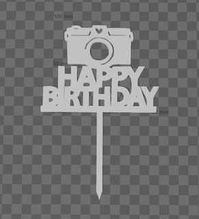 happy birthday cake topper photo camera photography camera- 3d print model - Mito3D