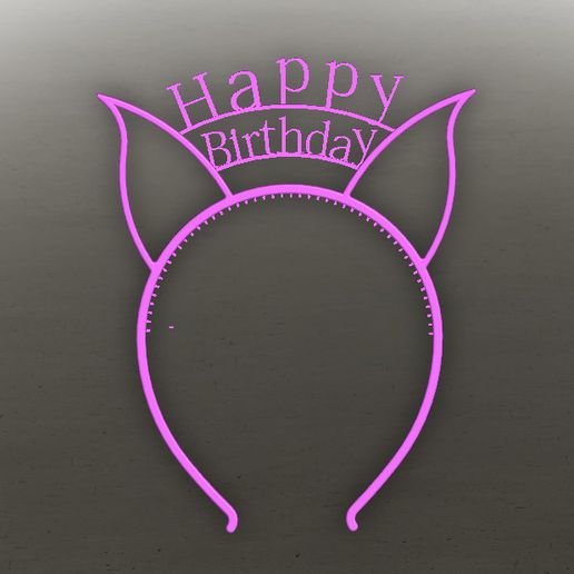 happy birthday headband fashion diadem complements cat ears 3D print model - Mito3D