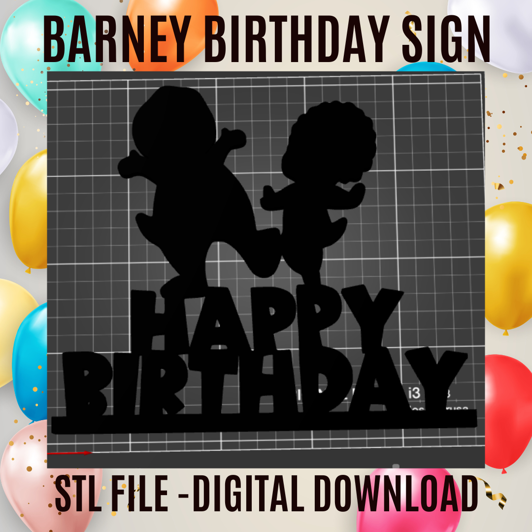 contento compleanno cartello barney bambino bop silhouette torta cappello cilindro centrotavola arte buon caketopper 3D print model - Mito3D