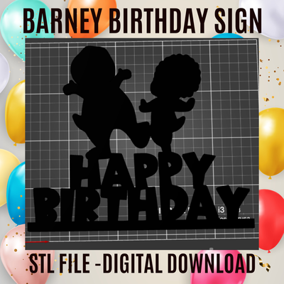 contento compleanno cartello barney bambino bop silhouette torta cappello cilindro centrotavola arte buon caketopper 3d print model - Mito3D