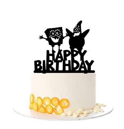 heureux anniversaire topper bob l'éponge patricio svg stl gâteau fondant 3d print model - Mito3D