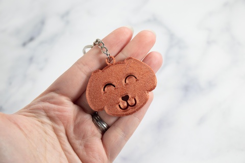 happy dog keychain animal key chain simple accessory kids cute canine 3d print model - Mito3D
