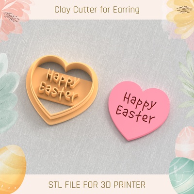happy easter heart polymer clay cutters cutter tools earring egg busket rabbit 3d print model - Mito3D