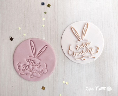 heureux Pâques timbre joint biscuits lapin oreilles 3d print model - Mito3D