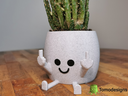 happy middle finger pot middlefinger fu gift plant 3d print model - Mito3D