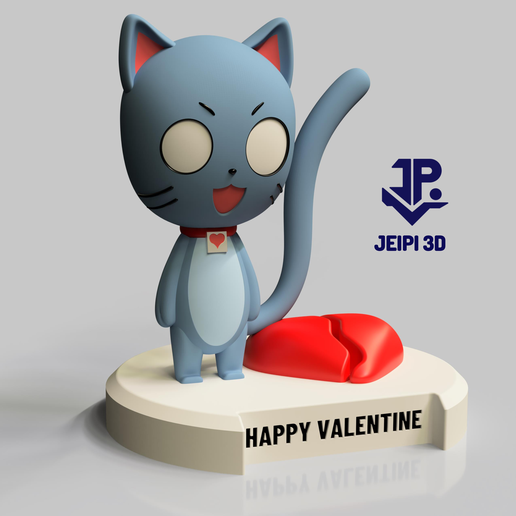 mutlu sevgili peri kuyruk karakter sevgililer gün Aşk Şubat 14th anime kedi Şirin Chibi tombul Tombul oyuncak Neko kalp 3D print model - Mito3D