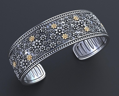 dur bracelet fleurs 349 3dprinted conception mode or d'or bijou bijoux impression imprimable prototypage argent 3d print model - Mito3D