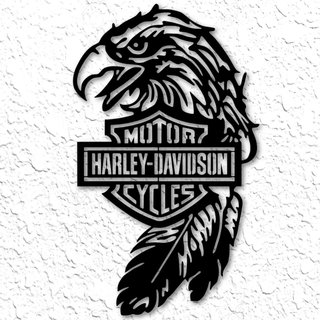 Harley Davidson Águia logotipo parede arte motocicleta decoração 2d moto bicicleta motociclista cavaleiro casa homem caverna garagem poli penas símbolo placa 3d print model - Mito3D