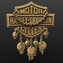 harley davidson skulls art bas-relief bas relief skull fashion cnc router motorbike chain sign 3d print model - Mito3D