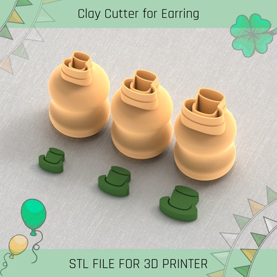 hat leprechaun saint patrick's day mini clay cutter tools earring 3d print model - Mito3D