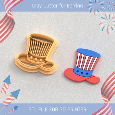 hat usa independence day clay cutter tools earring 4st july 3d print model - Mito3D