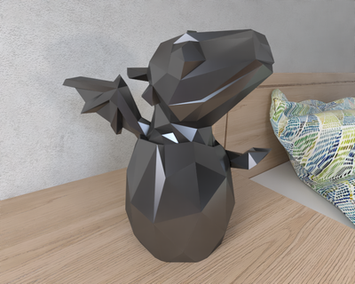 cova Drago lowpoly animale geometrico origami arte scultura statua sfaccettato decorativo modello parete Basso poli fantasia 3d print model - Mito3D