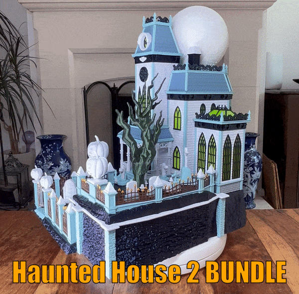 assombrada casa 2 agrupar mansão fantasma Bruxas Horror luminária Colina grave cemitério lápide diabo crânio luz arte brinquedo deco 3D print model - Mito3D