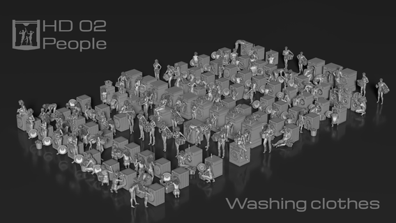 hd personas 02 Lavado ropa limpiar limpieza impresión pose posición multitud multitudes humano lavandería sucio paño prenda máquina habitación cesta 3d print model - Mito3D