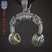 casque musique 1 pendentif bijoux bijou motard gang club coureurs hommes femmes punk fantaisie crâne anneaux écouteur gadget Roche pendentifs 3d print model - Mito3D