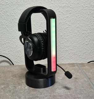 headset stand mit galaxy buds ablage und rgb led audio gaming headphone headphones holder music computer technology pc mac 3d print model - Mito3D