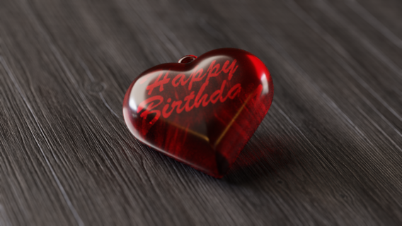 heart - 'happy birthday' engraved love happy birthday red translucent jewelery gift couple passion 3d print model - Mito3D
