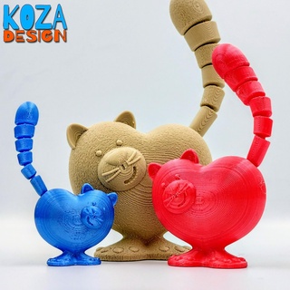 heart cat flexible articulated tail printed place toy print valentines flexy 3d print model - Mito3D