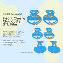 heart cherry clay cutter - stl digital file download- 7 sizes 2 versions 3d print model - Mito3D