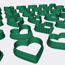 kalp kesiciler 36 tasarımlar takı polimer kil rulman kesici kesme doku sevgililer gün Aşk Valentin tasarım Sanat 3d print model - Mito3D