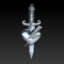 heart dagger tattoo style pendant sailor jerry necklace bracelet charm 3d print model - Mito3D