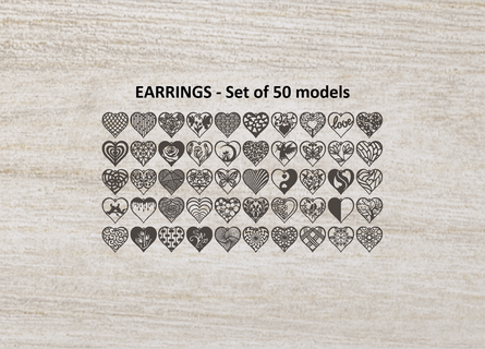 heart earrings - set 50 models keychains decoration new love ornament art 3d print pattern decorative cute artistic jewelry keychain 3d print model - Mito3D