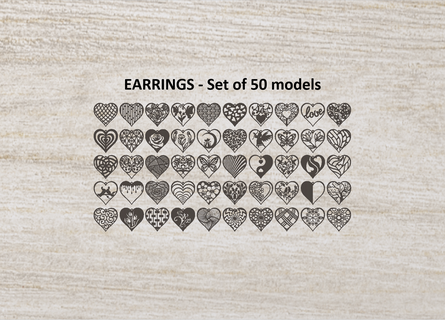 heart earrings - set 50 models keychains earrings decoration new heart love  3d print model - Mito3D