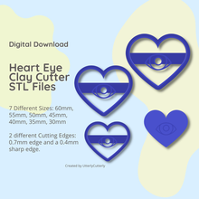 heart eye clay cutter - embossed stl digital file download- 7 sizes 2 versions 3d print model - Mito3D