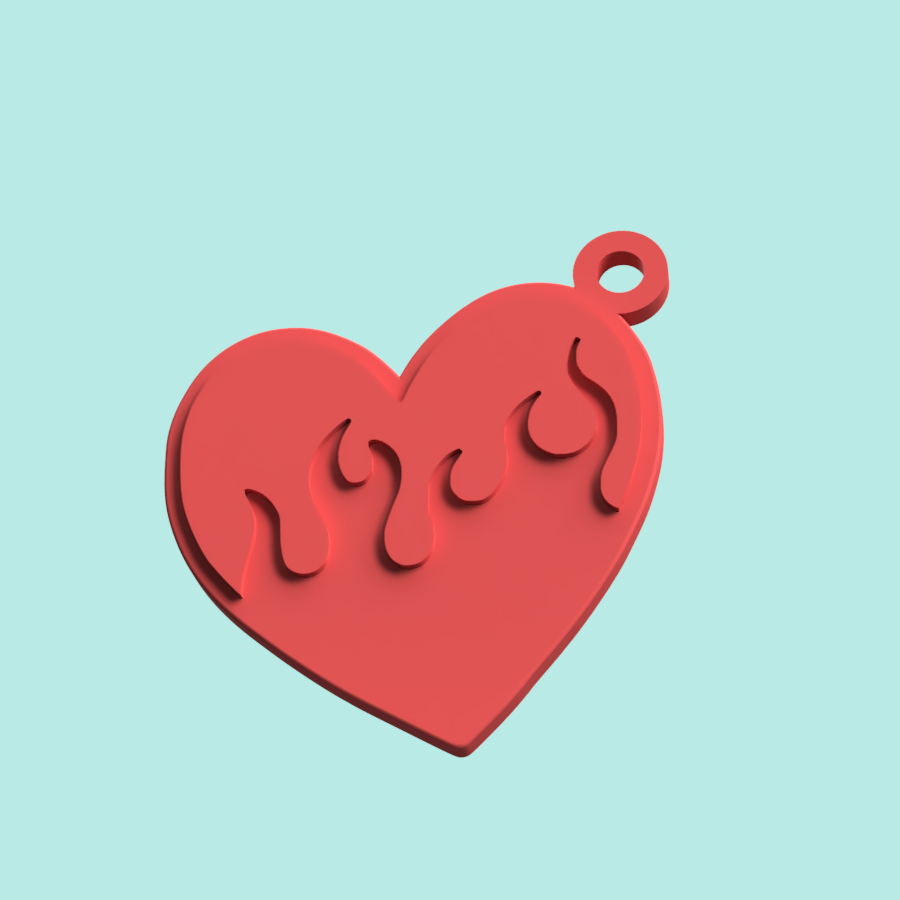heart fire keychain heart keychain flaming heart keychain heart fire keychain keychain 3d stl keychain heart keychain heart fire  3D print model - Mito3D