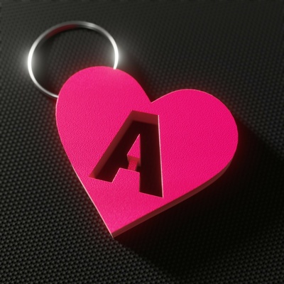 heart keyring - letter a keychain valentine's day 3d print model - Mito3D