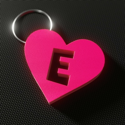 heart keyring - letter e keychain valentine's day 3d print model - Mito3D