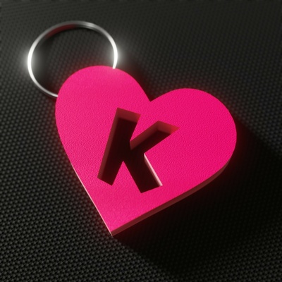 heart keyring - letter k keychain valentine's day 3d print model - Mito3D