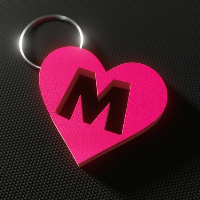 heart keyring - letter m keychain valentine's day 3d print model - Mito3D