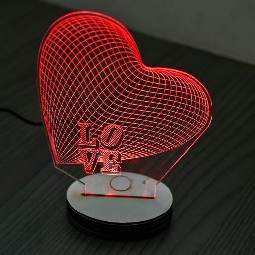 cœur lampe LED romantique l'amour graver Coupe laser Couper k40 svg 3D print model - Mito3D