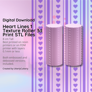 heart lines 1 texture roller digital file- stl - embossed debossed included 3d print model - Mito3D