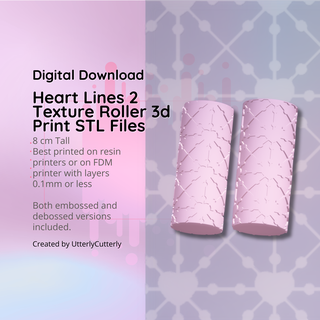 cœur lignes 2 texture rouleau numérique file stl relief gravé inclus 3d print model - Mito3D