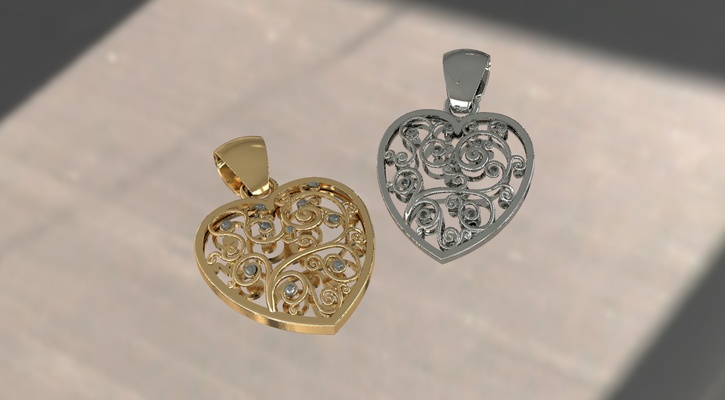 cœur pendentif bijoux conception 3d modèles bague or argent diamant imprimable art l'amour mariage 3d print model - Mito3D