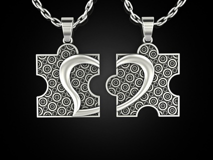 cœur pendentif puzzle bijoux impression 3dprinted imprimable conception bijou d'or mode or prototypage argent mariage noircissement texture 3d print model - Mito3D